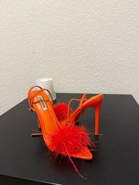 Cape Robbin Orange Feather Strap Stiletto Sandals